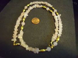 Rose Quartz 26&quot; Necklace with Golden Beads and Quartz Beads-vintage - £75.76 GBP