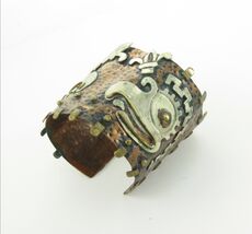 Vintage Hammered Copper MEXICO Cuff Bracelet; Brass Studs Mayan Rivets - $228.95