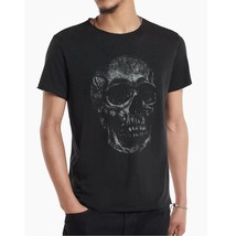 John Varvatos Men&#39;s Big Skull Faded Graphic Crew T-Shirt Raw Edges Black... - $69.12