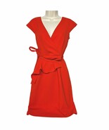 Calvin Klein Womens Peplum Dress Size 4 Solid Red Ruffles Sleeveless Bus... - $61.12 CAD
