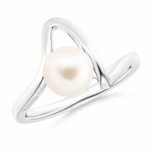 ANGARA Freshwater Pearl Wave Shank Ring for Women, Girls in 14K Solid Gold - £348.53 GBP