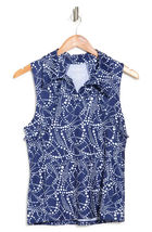 NWT X by GOTTEX Navy Drop Ruffle Sleeveless Golf Tennis Polo Shirt - S M L & XL image 2