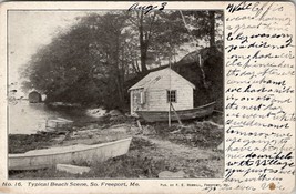 Freeport Maine Beach Scene Fisherman Shed Lobster Traps Boats c1908 Postcard U4 - £39.27 GBP