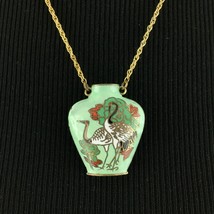 CLOISONNE vase or urn pendant necklace - vintage mint green cranes birds... - £27.97 GBP