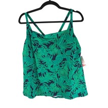 Lands End Chlorine Resistant Square Neck X-Back Tankini Swimsuit Top Green L - £15.37 GBP