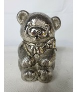 Silver Finish Metal Teddy Bear with Bow Coin Piggy Bank - $31.96