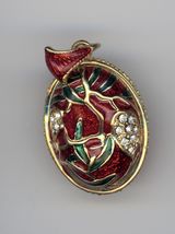 Russian Faberge Egg Pendant Red &amp; Green Enamel Finish, Leaf Like &amp; Gems,... - $27.17