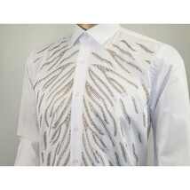 Men CEREMONIA Turkey Shirt 100% Cotton Fancy Rhine Stone #Roma 13 White Slim Fit image 7