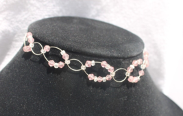 PINK &amp; CLEAR BEADS  FASHION CHOKER NECKLACE ON SILVER STRAND CIRCLED 11&quot;... - £10.97 GBP