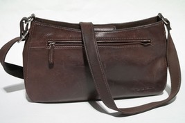 VTG FOSSIL BROWN LEATHER &amp; NYLON HANDBAG PURSE - $27.99