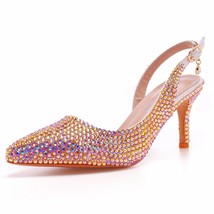 Women Pumps Rhinestone Dress Stiletto High Heels Female Luxury Champagne Gold Sa - £78.96 GBP