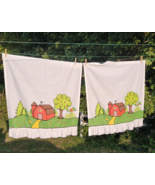 Embroidered Farm Kitchen Curtains Valance Cafe Handmade Red Barn Curtain... - $14.85