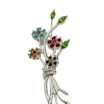 Flower Bouquet Fashion Pin Brooch Multicolor Crystals Silver tone - $24.71