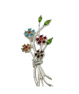 Flower Bouquet Fashion Pin Brooch Multicolor Crystals Silver tone - $24.71