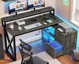 L Shaped Desk With Power Outlets &amp; Led Lights, 55&quot; Corner Desk Computer ... - £282.73 GBP