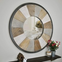 Decoration Living Room Wall Mirrors Hanging Round Farmhouse Wood Frame Rustic - £58.48 GBP