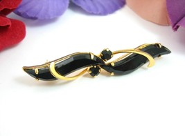 AUSTRIA BLACK Wave GLASS Rhinestone PIN Vintage  Brooch Goldtone 2 1/4&quot; ... - $416.34 MXN