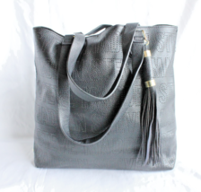 Steve Madden Black Perforated All Over Logo Tassel Tote Bag - $16.87