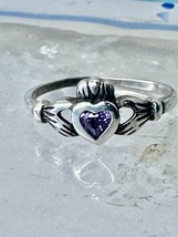 Claddagh ring size 3 purple CZ St Patrick&#39;s Day baby heart love Valentine girl - £3.94 GBP