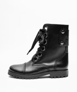 Zadig &amp; Voltaire Joe Boots Black Leather Lace Up Zip Logo $468, Sz 38, NIB! - $4,636.64 MXN