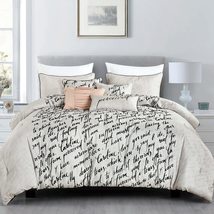 ESCA 7-Piece Naama Taupe Pleated Ruched Ruffled Embroidery Comforter Set - King/ - £59.35 GBP+