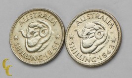 1941-43 Australia Shilling Silver Coin Lot of 2 KM# 39 - £41.55 GBP