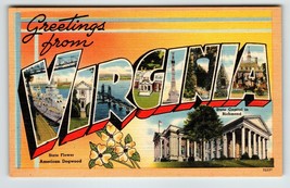 Greetings From Virginia Large Big Letter Linen State Postcard Unposted A... - £7.82 GBP