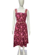 LoveShackFancy Womens Floral Printed Carmine Red Apple Cotton Midi Dress XS - £116.25 GBP