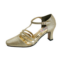  FLORAL Aya Women Wide Width Closed Toe T-Strap Pumps With Rhinestones - $39.95