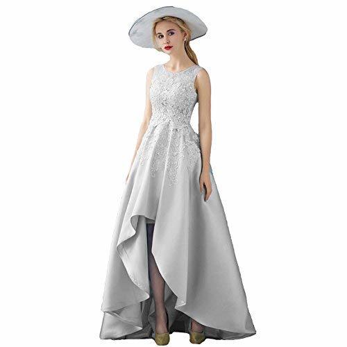 Kivary Illusion Top Beaded Lace High Low Prom Gown Homecoming Dressm Silver US 2