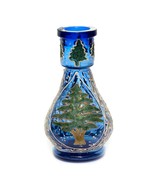 Cobalt Blue Hand Painted Christmas Tree Fir Vase Silver Green Relief 8&quot; ... - £14.21 GBP