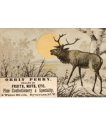 Syracuse New York Elk Full Moon Lake Confectionery Victorian Trade Card - $10.33