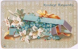 Postcard Embossed Kindest Regards Lilies Forget Me Nots Boxed - $2.96