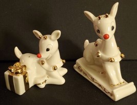 Lenox Rudolph Salt And Pepper Shakers 2003 Gold White Christmas Holiday - £21.93 GBP