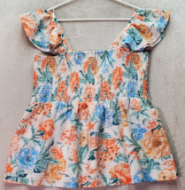 LOFT Blouse Top Women Medium Multicolor Floral Cap Sleeveless Square Neck Ruched - £17.67 GBP