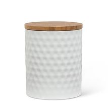 White Canister 3 Piece Set Hexagon Textured Stoneware Bamboo Lid 4" - 7 " high image 4
