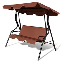 Patio 3 Seats Canopy Swing Glider Hammock Steel Frame Cushioned Backyard Coffee - £140.46 GBP
