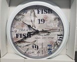 Plastic Wall Clock (8.75&quot;) white rim WITH DEFECT, FISH, CATCH OF THE DAY... - $7.91