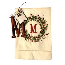 Mudpie Christmas Tea Towel and Initial “M” Ornament  NEW Wreath - £12.44 GBP