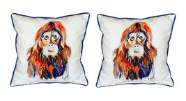 Pair of Betsy Drake Orangutan Large Indoor Outdoor Pillows 18 Inch x 18 ... - £71.21 GBP