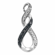 10k White Gold Womens Black Color Enhanced Diamond Vertical Infinity Pendant - £110.25 GBP