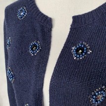 Coldwater Creek Cardigan Sweater Open Front Embellished Gems Blue Wool Blend XS - £14.01 GBP