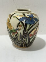 Vintage Toyo Vase Floral Japan Gold Slender Round Iris Kingfisher Ceramic Glazed - £14.61 GBP