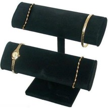 2 Tier Black Velvet T-Bar Bracelet Watch Jewelry Display Stand - £56.33 GBP