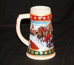 Vintage Budweiser Beer Stein Tankard Clydesdales 8-Horse Hitch Hometown Holiday - £15.81 GBP