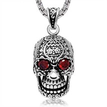 Punk Retro Red Eye Skull Pendant Necklace For Men Gothic Rock Jewelry Chain 24&quot; - £7.11 GBP