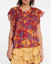 Isabel Marant Etoile Women&#39;s Red Layona Floral Printed Blouse Tunic Top M 36 - £70.11 GBP