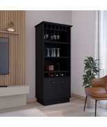 Dundee 70&quot; Black Bar Cabinet: 10 Glass Shelves - $331.99