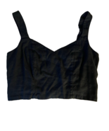 A New Day M Cropped Halter Top Black Adjustable Button Straps Linen Rayon - £3.75 GBP