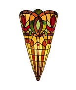 Tiffany Style Wall Lamp Brown Yellow Red Flower 2 Light Stained Glass Vi... - £94.04 GBP